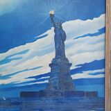 Tableau peinture à l'huile statue de la liberté 1943