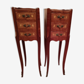 Pair of Louis XV style bedside tables in rosewood marquetry