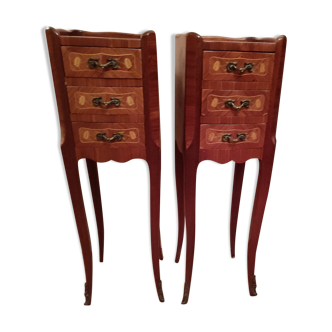 Paire de tables de chevet style Louis XV en marqueterie bois de rose