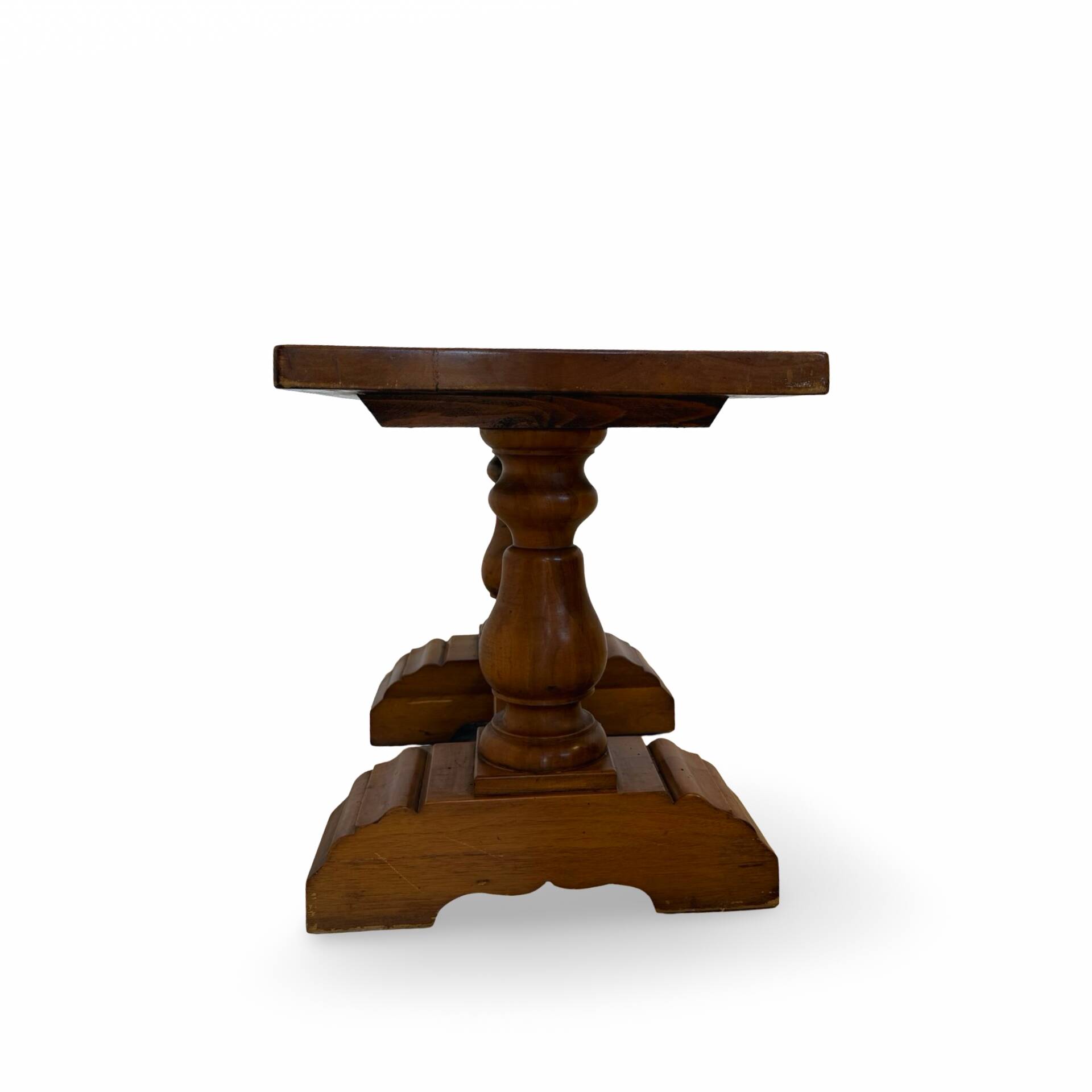 A small, rustic walnut wooden table, crafted from solid walnut wood, 1