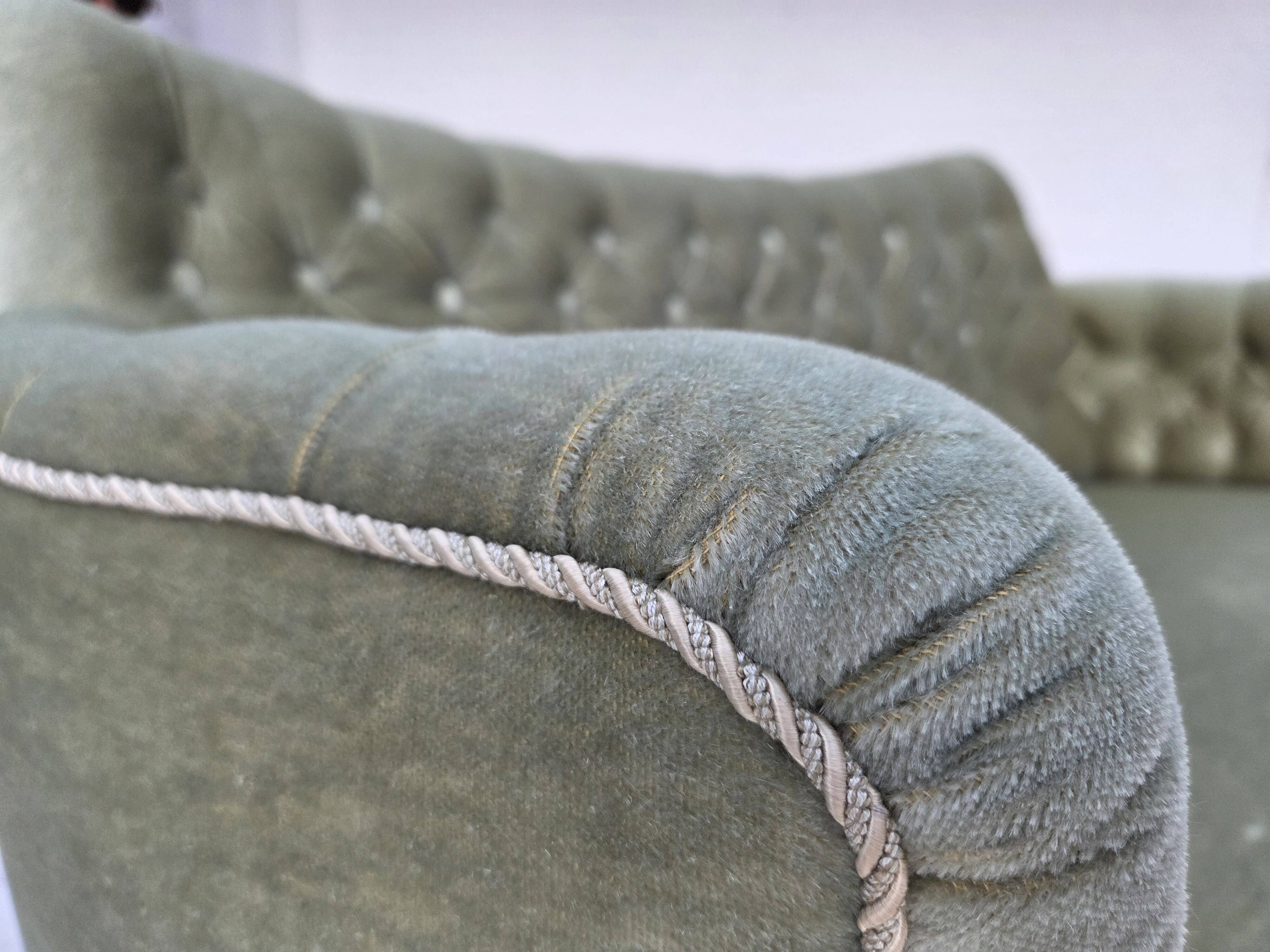 1960s, Danish 2-seater sofa, light green furniture velour, ash wood.