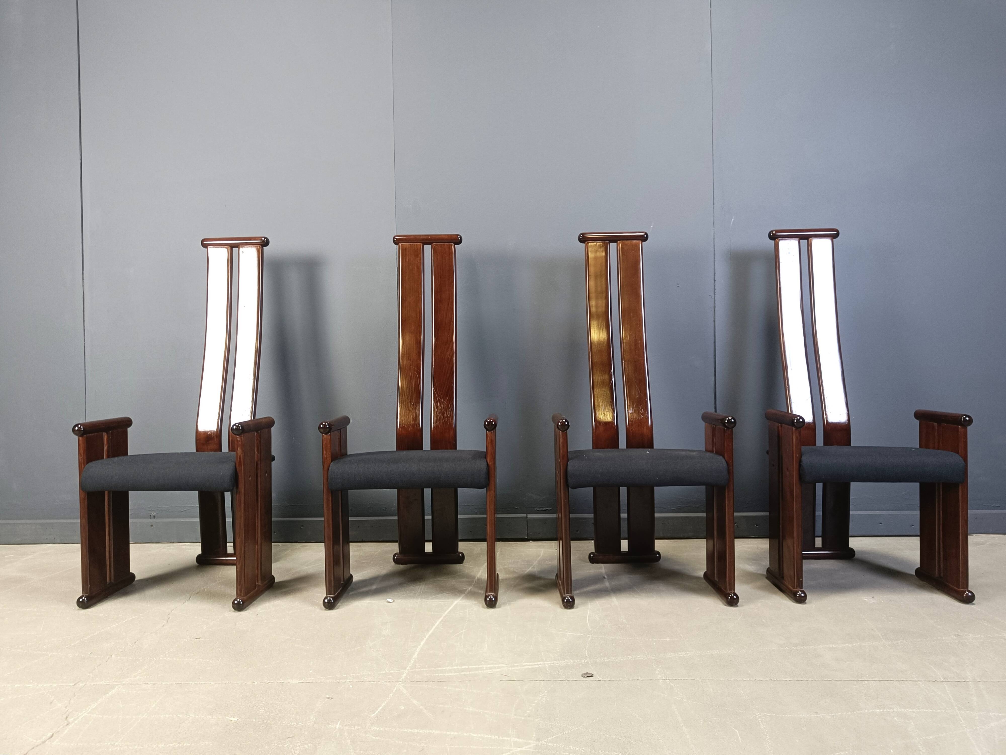 Post modern high back dining chairs, set of 4, 1970s