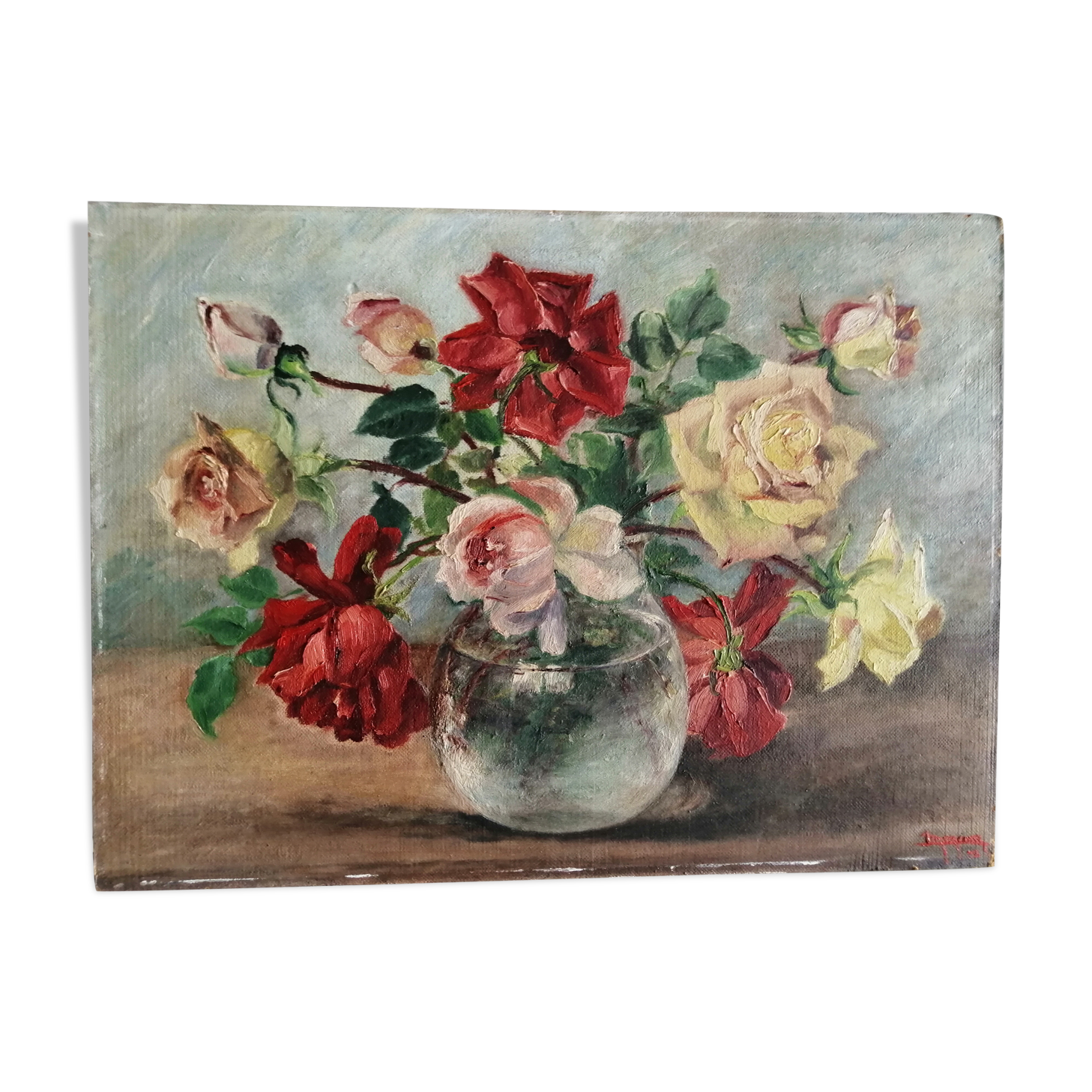 Oil on still life panel with roses