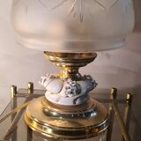 chrome gold lamp and engraved glass 1970 to 80,,32x19,, very beautiful