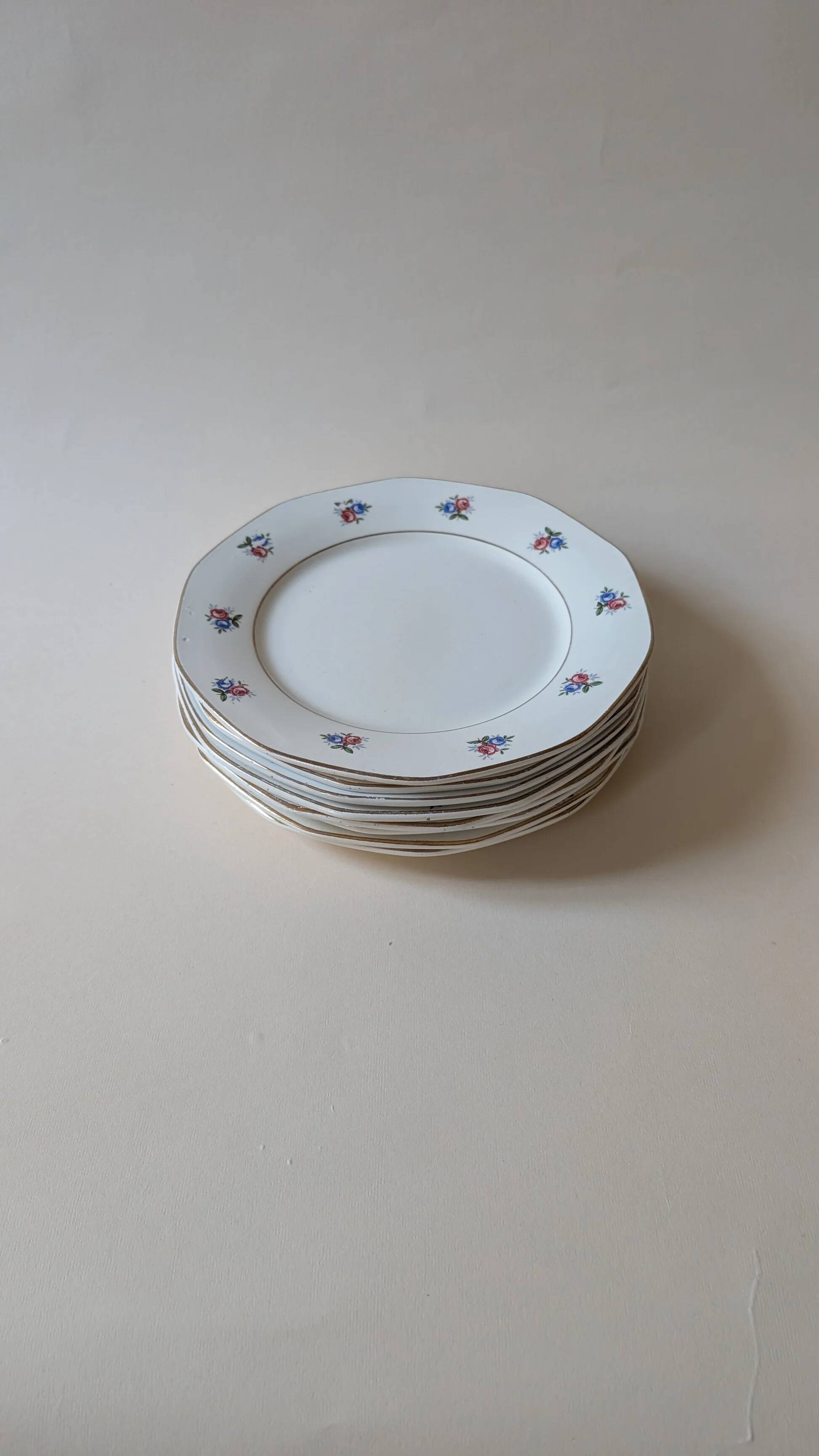 Set of 8 dinner plates – Digoin & Sarreguemines – Vintage floral design