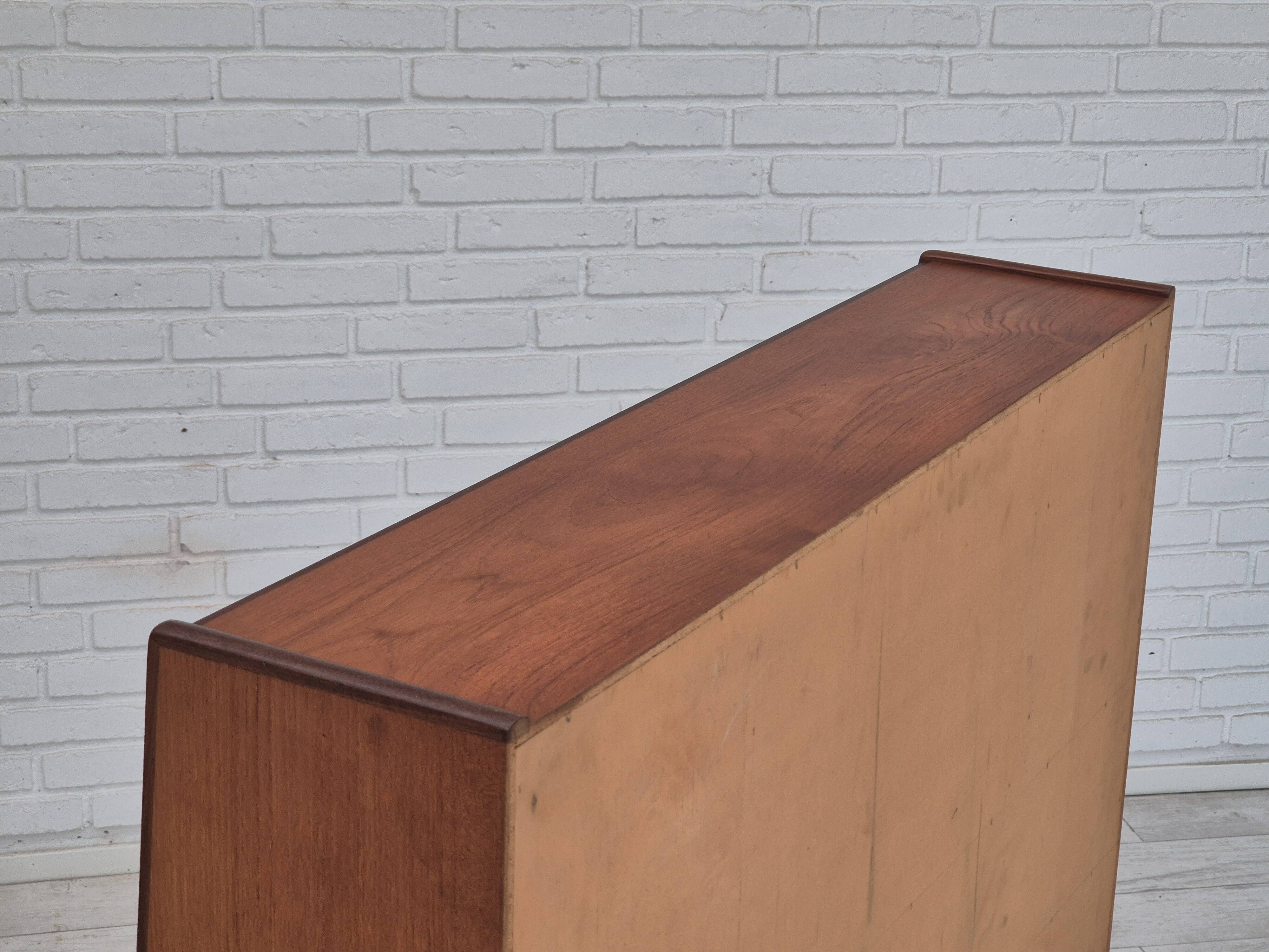 1960s, Danish chest of drawers with a mirror inside, original condition, teak wood.