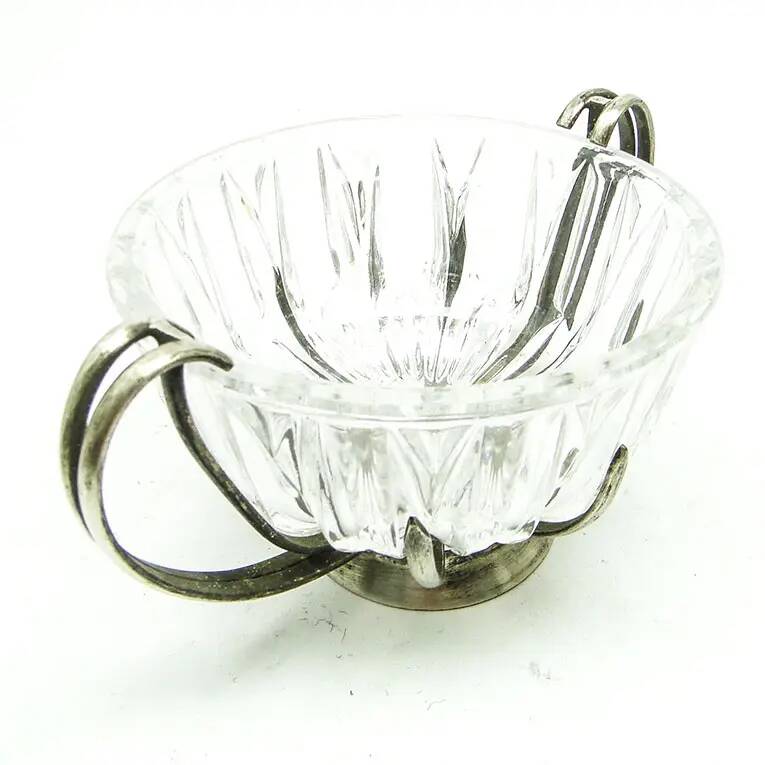 Postmodernist sugar bowl, glass, silver-plated brass, HEFRA, Poland, 1970s