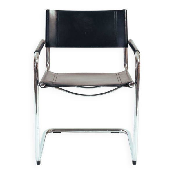 Chaise Bauhaus en cuir noir Mart Stam, Marcel Breuer, Fasem années 1980