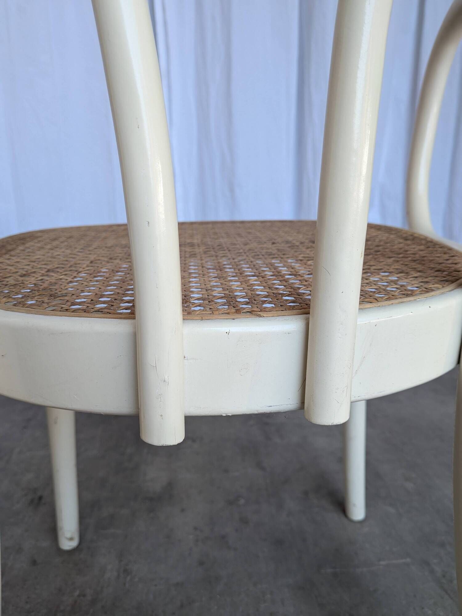 Vintage Thonet Style Dining Chair: White Beech Bentwood Cane Seat