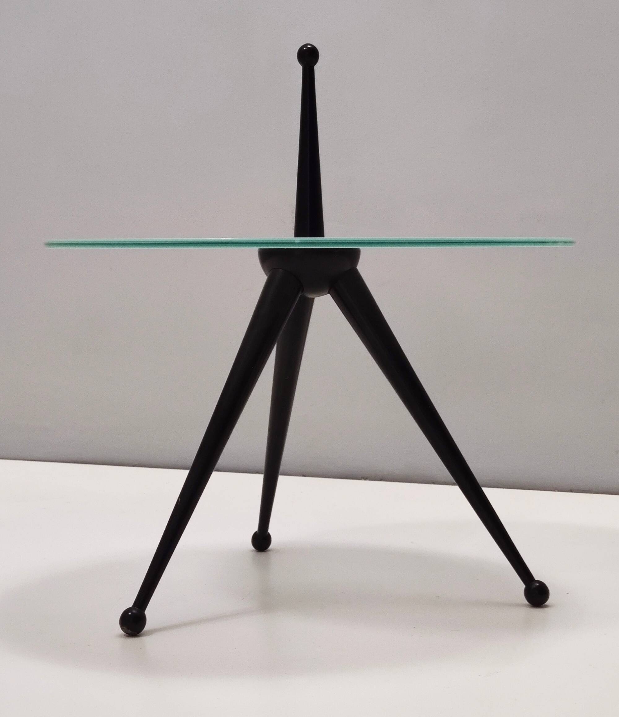 Tripod Beech and Glass Side Table, Italy, 1980s