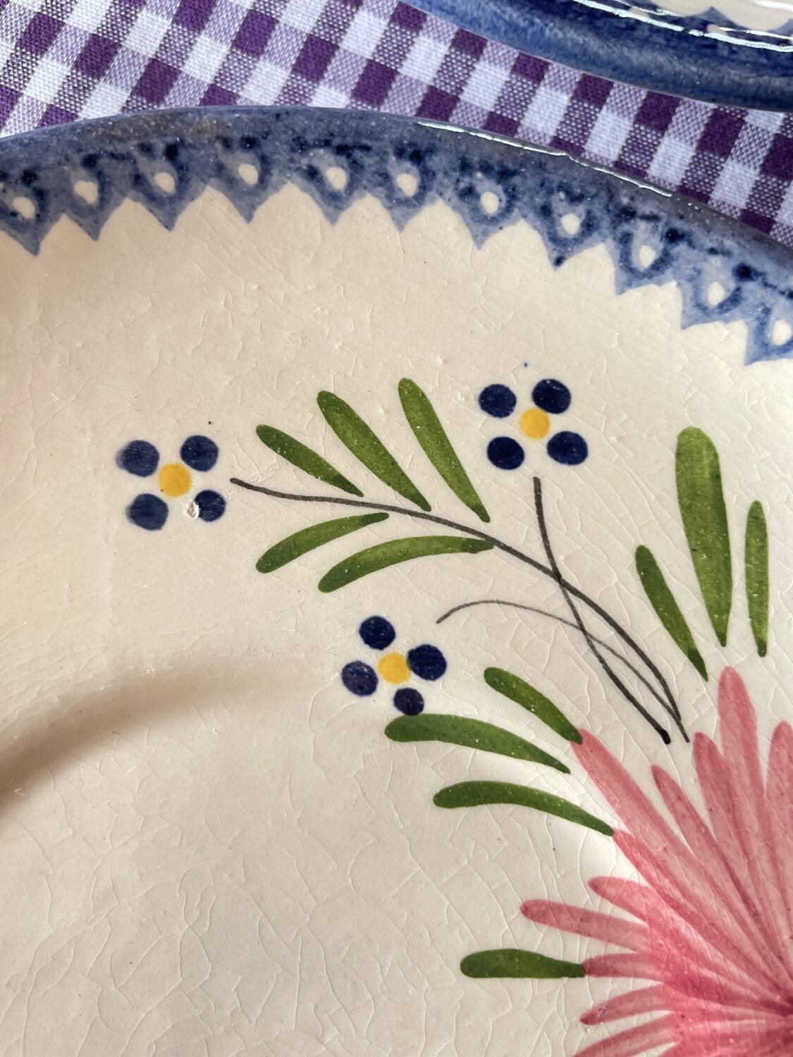 6 vintage Charolles dessert plates with hand-painted floral decor