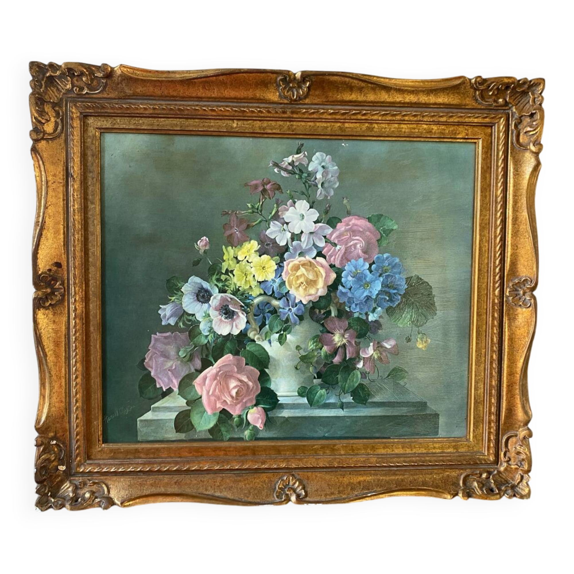 Bouquet of flowers signed Harold Clayton