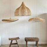 Rattan suspension or shade in the shape of a braided undulating circular tray d:80