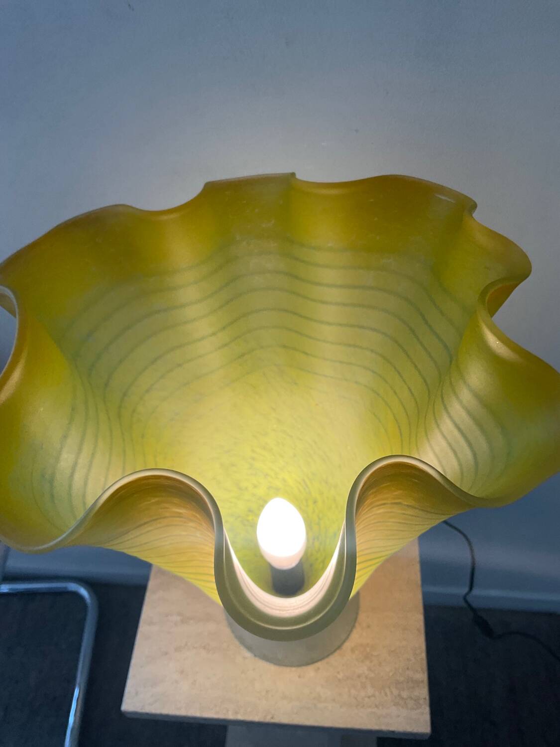 Vintage glass paste lamp with handkerchief neck