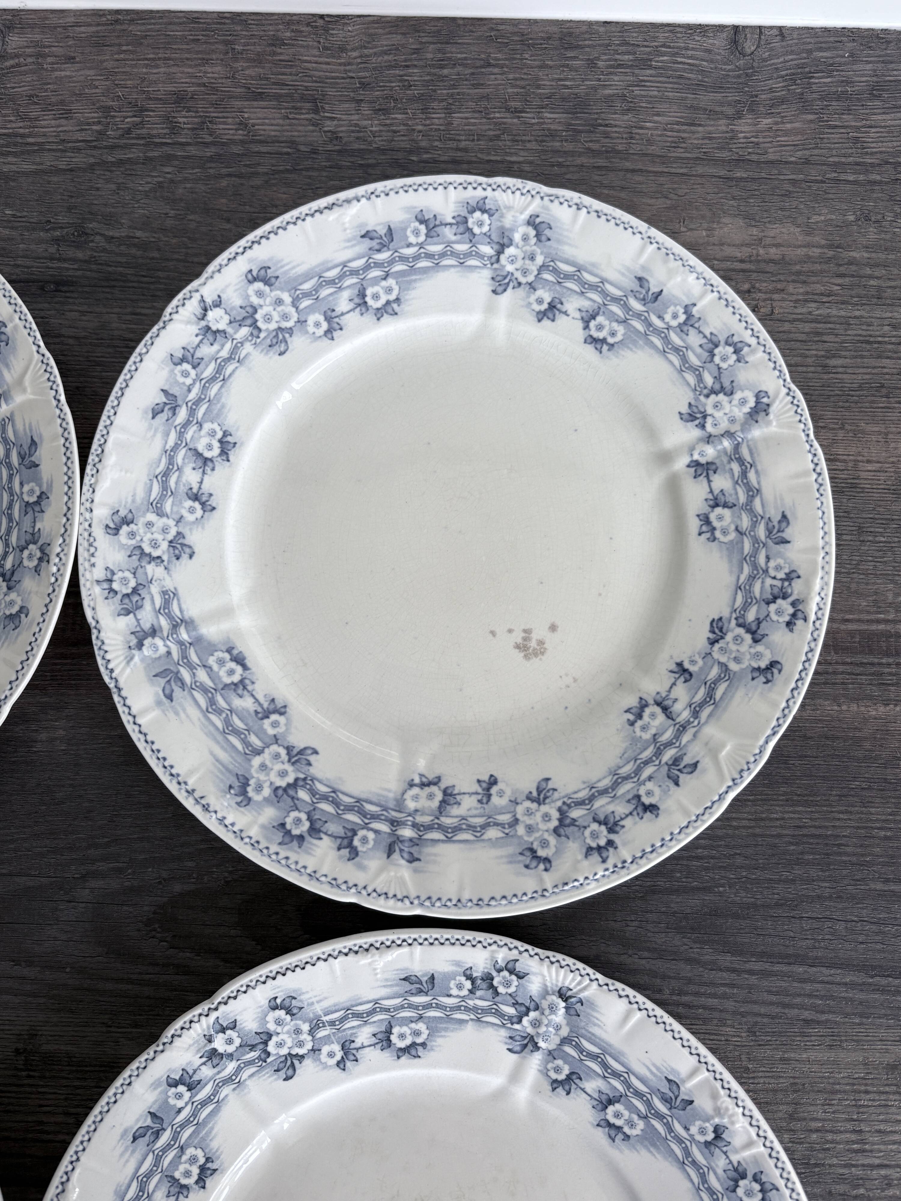 4 antique plates by Franz Anton Mehlem "Anita", antique porcelain