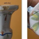 Pair of antique earthenware candlesticks with Rouen decor