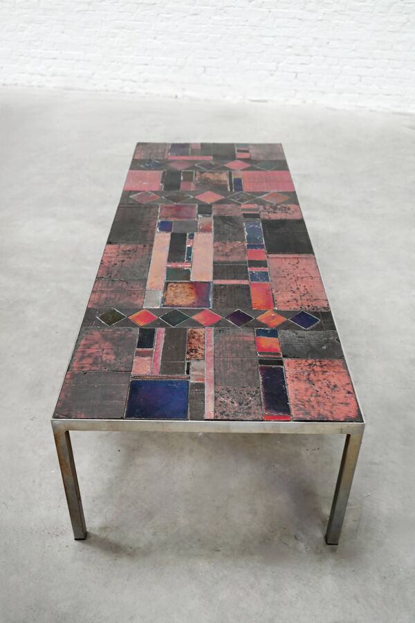 Table basse en carreaux de céramique par Pia Manu, Belgique années 1960