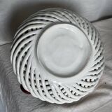 Vintage 1960s Trompe-l'Œil Fruit Basket in Woven Ceramic with Slipware