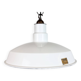 Industrial White Enamel Factory Pendant Lamp from Quadrangle Mfg. Co.,1960s