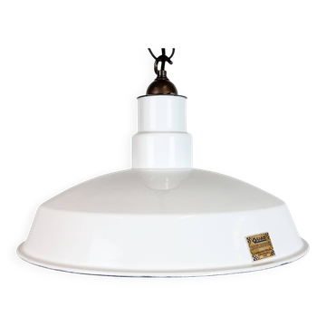 Industrial White Enamel Factory Pendant Lamp from Quadrangle Mfg. Co.,1960s