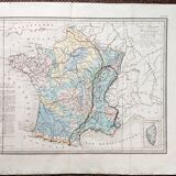 Old physical and mineralogical map of France - 1836
