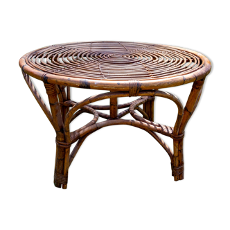Table ronde en bambou et rotin