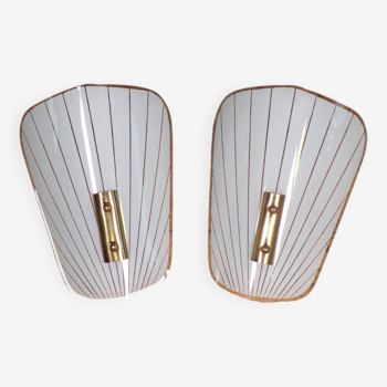 Pair of modernist painted glass wall lights