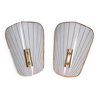 Pair of modernist painted glass wall lights