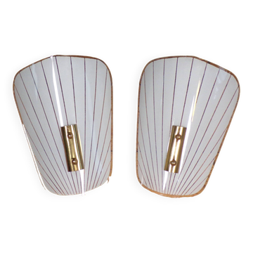 Pair of modernist painted glass wall lights