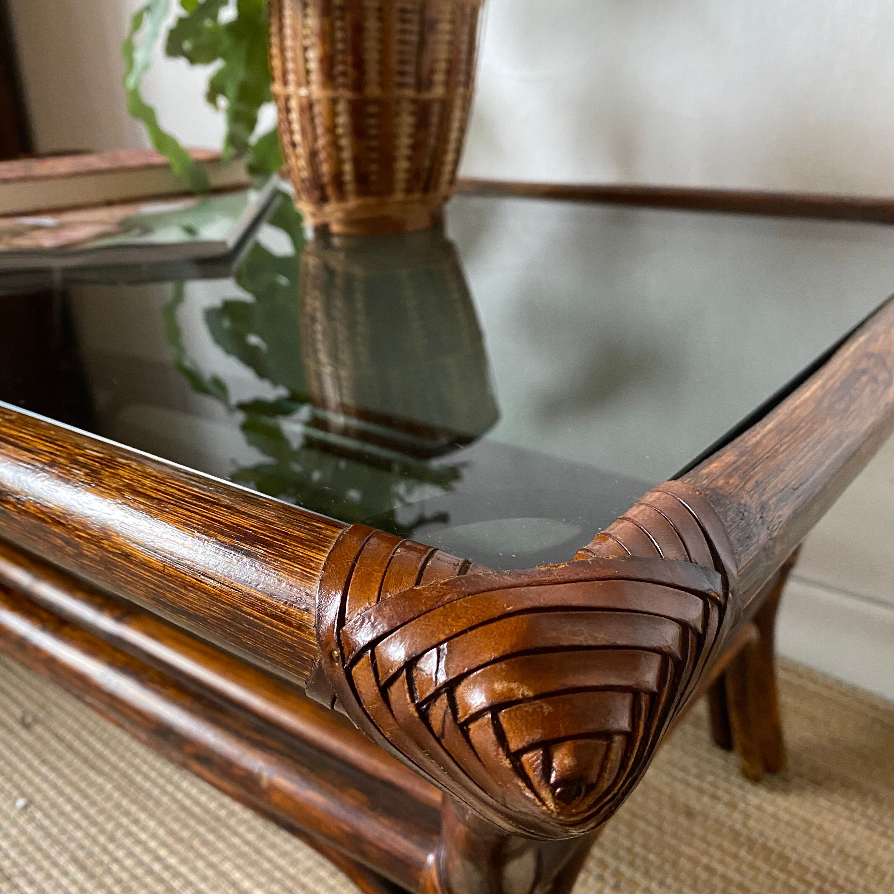 Rattan coffee table and smoked glass