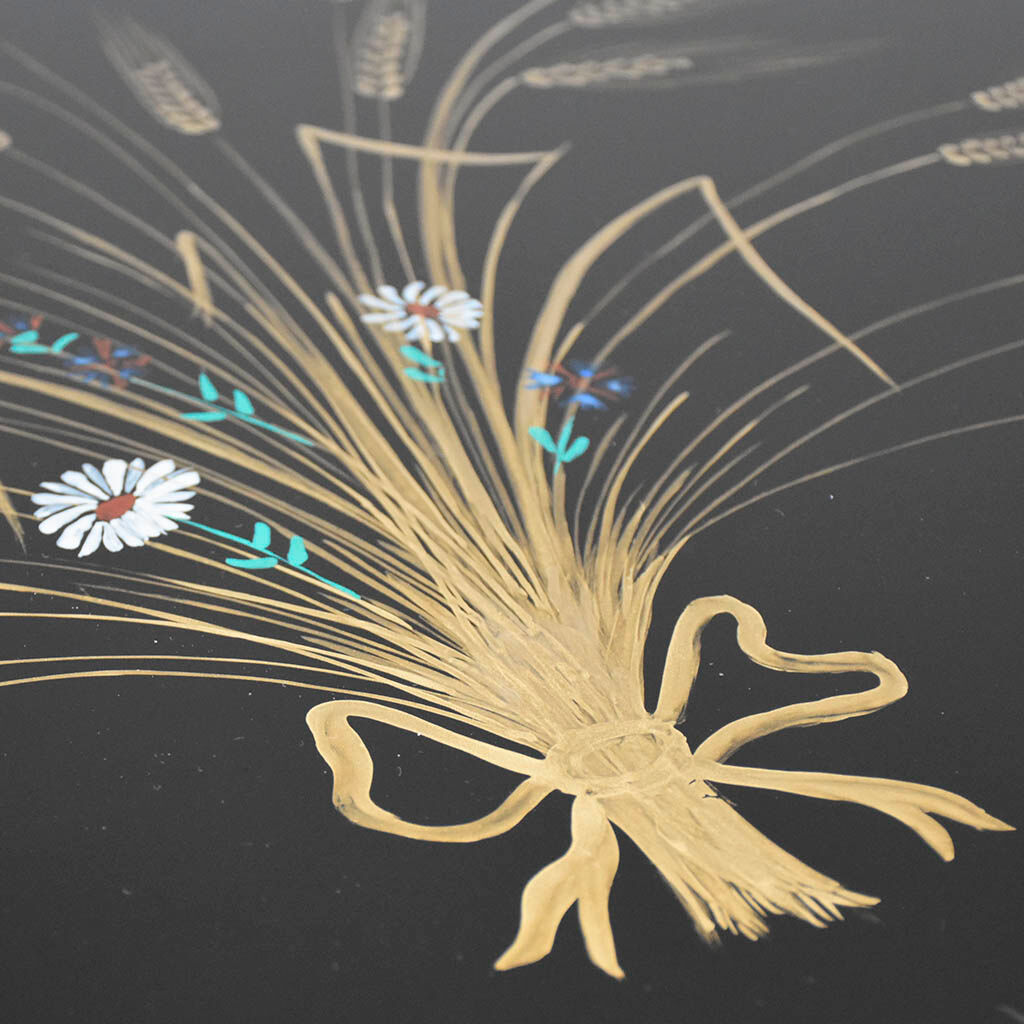 Round coffee table black glass floral brass structure D 60 cm vintage - Brocante Chic