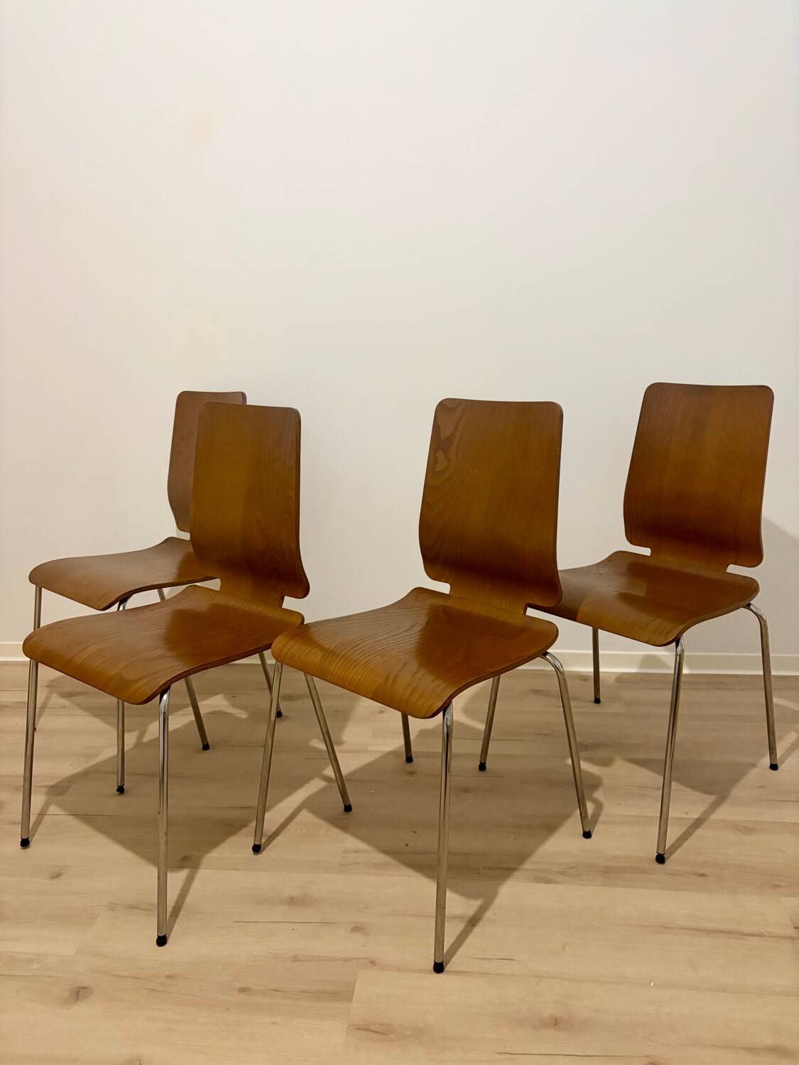 Vintage set of 4 IKEA Gilbert chairs made of bent oak plywood.