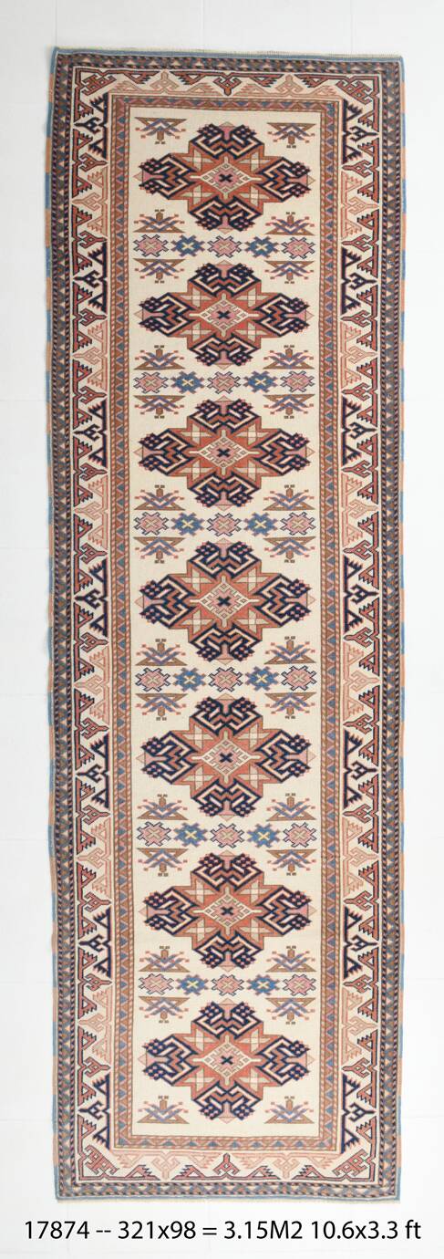 3x10 Navy Blue & Cream Persian Runner Rug, 98x321Cm