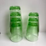 set of 7 water glasses Made in France green glass 70s