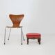 Baroque style foot stool in carved wood with coral velvet upholstery