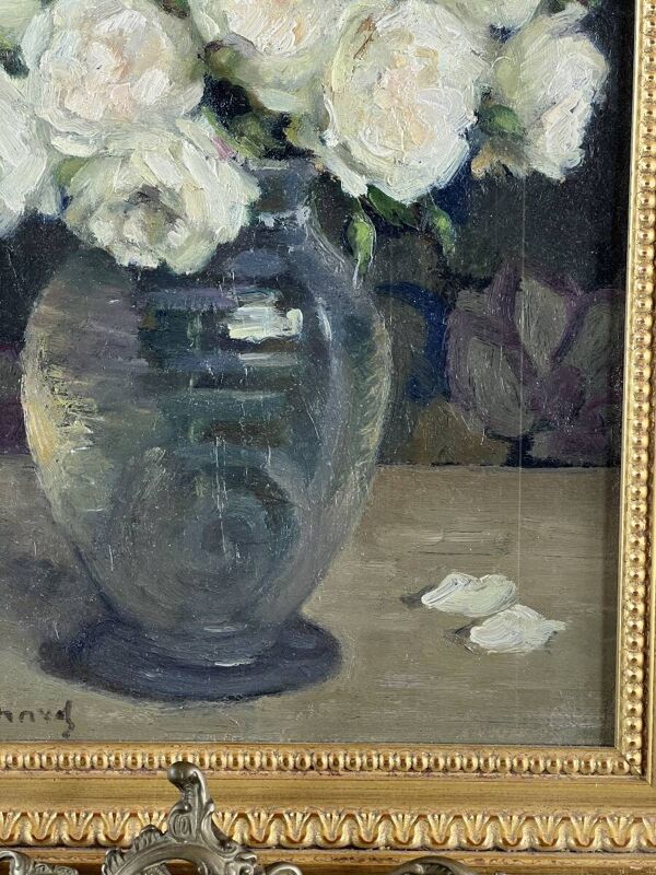 Tableau Nature morte aux roses blanches, XXe Siècle