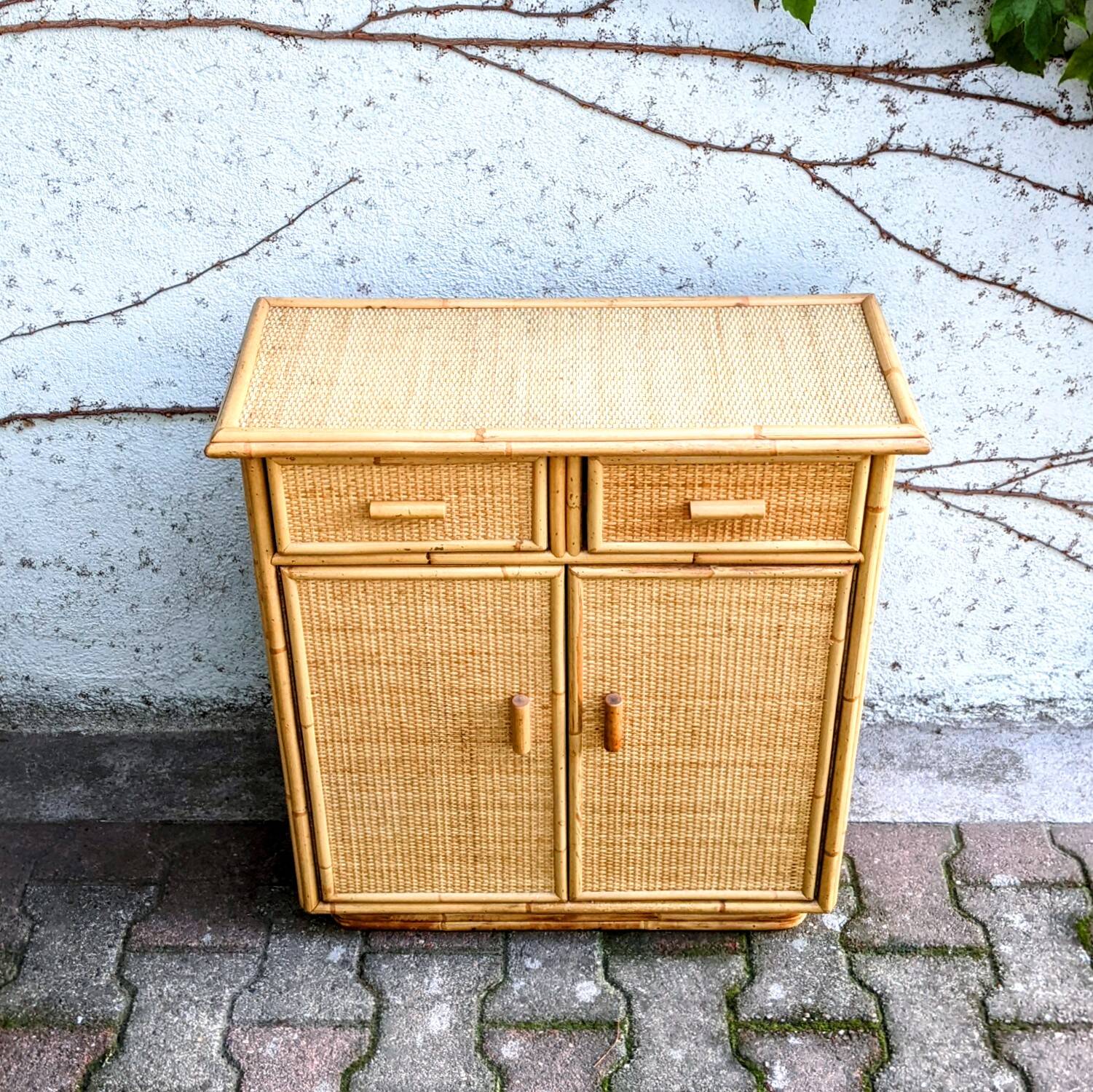 Cane and rattan side furniture from the 70s