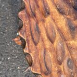Brutalist low tripod wooden stool