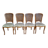 Suite de 4 chaises Louis XV cannées bois fruitier – assise jacquard floral