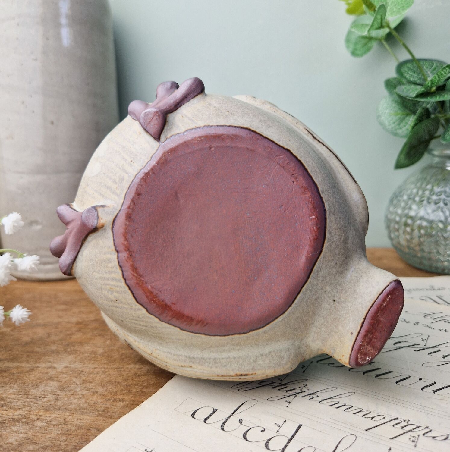 Terracotta owl-shaped teapot by vintage Ibuki Japan