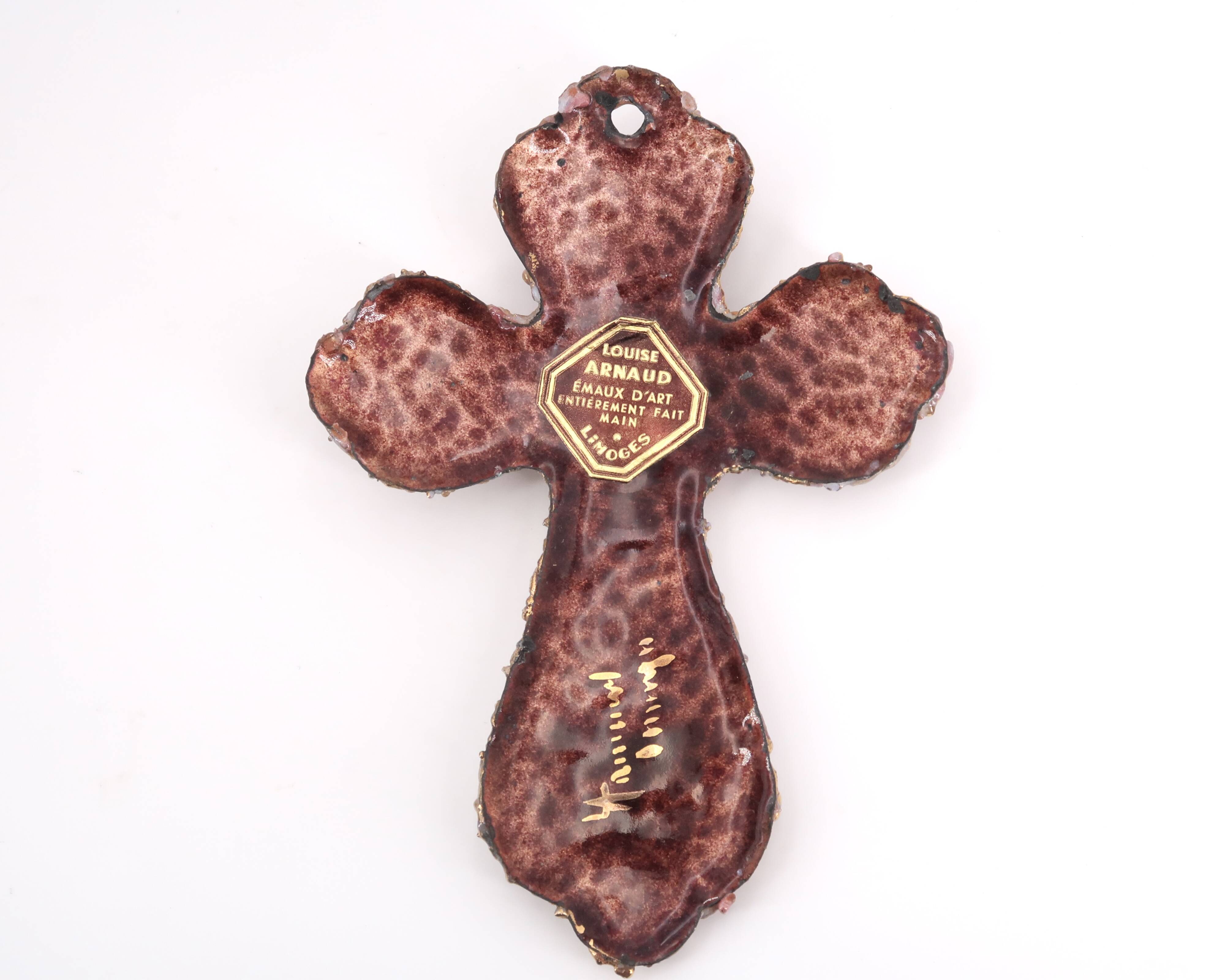 Wall cross by Louise Arnaud, Limoges Art enamels, 1970s