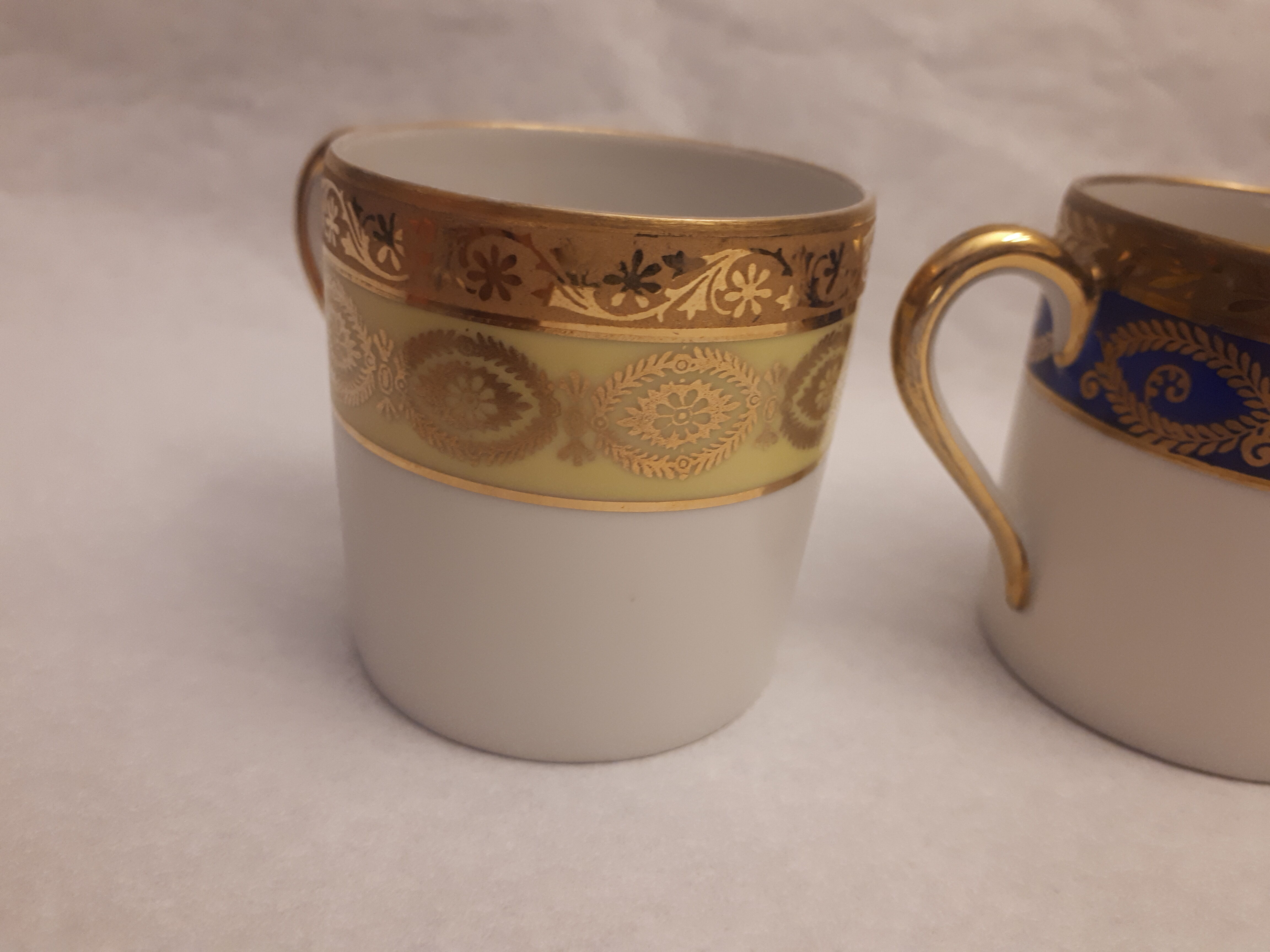 6 cups coffee mocha porcelain limoges Empire style golden frieze