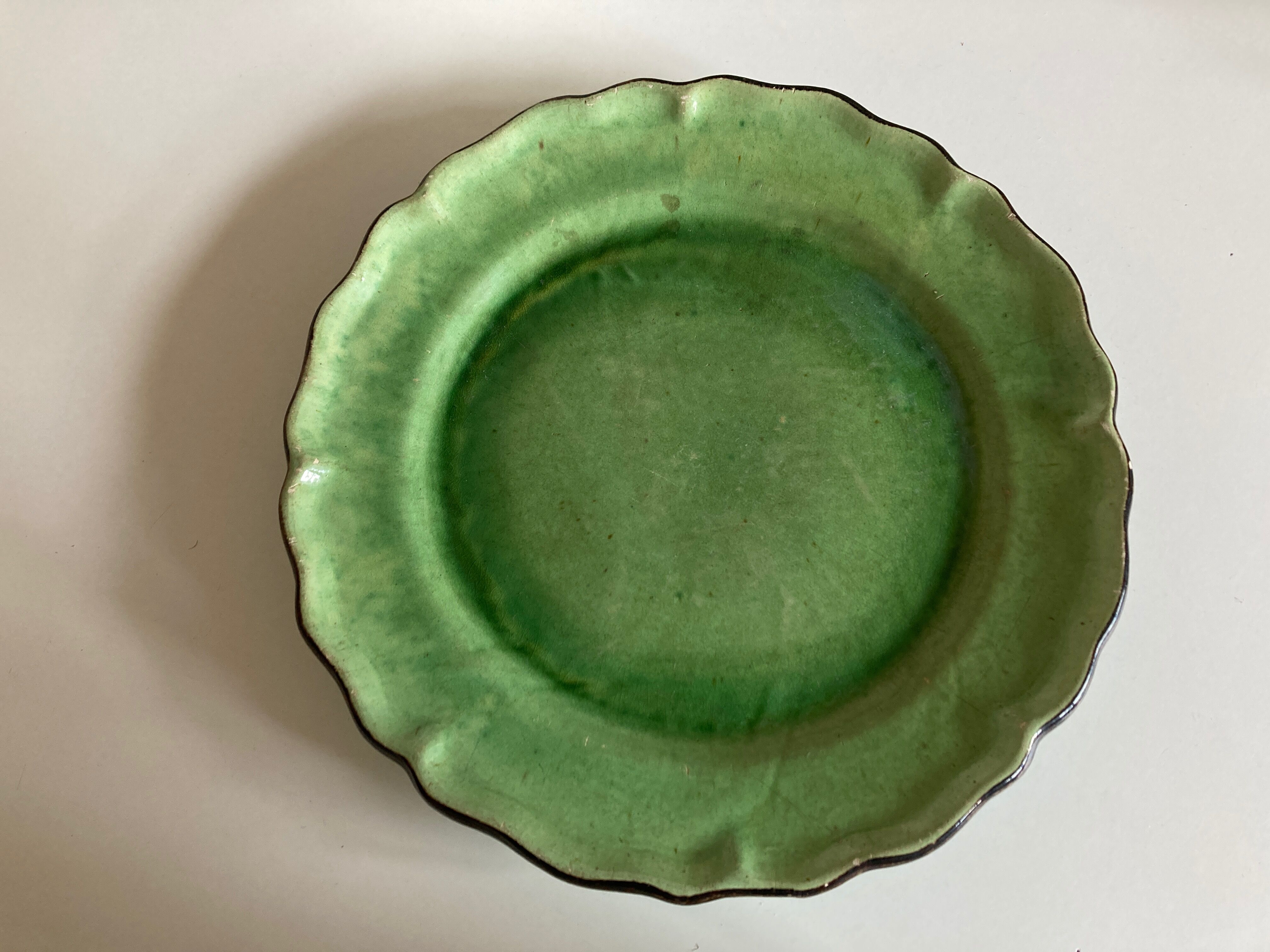 Centerpiece in glazed clay with godrons Dieulefit 1950