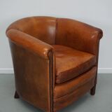 Fauteuil club vintage hollandais en cuir cognac