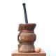 African mortar in carved wood, cast iron pestle, 70s