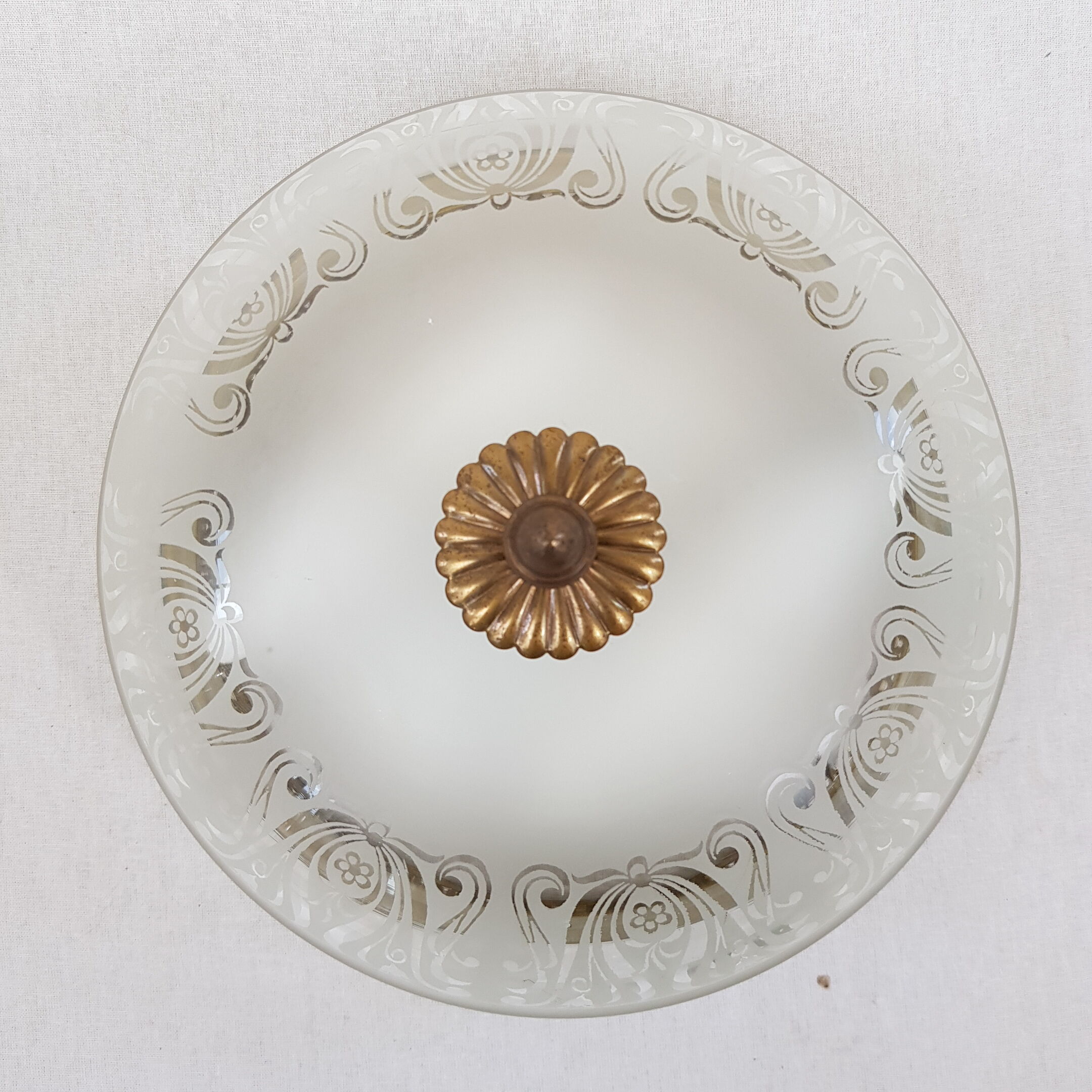 Glass globe ceiling lamp frosted pattern and brass opened frame