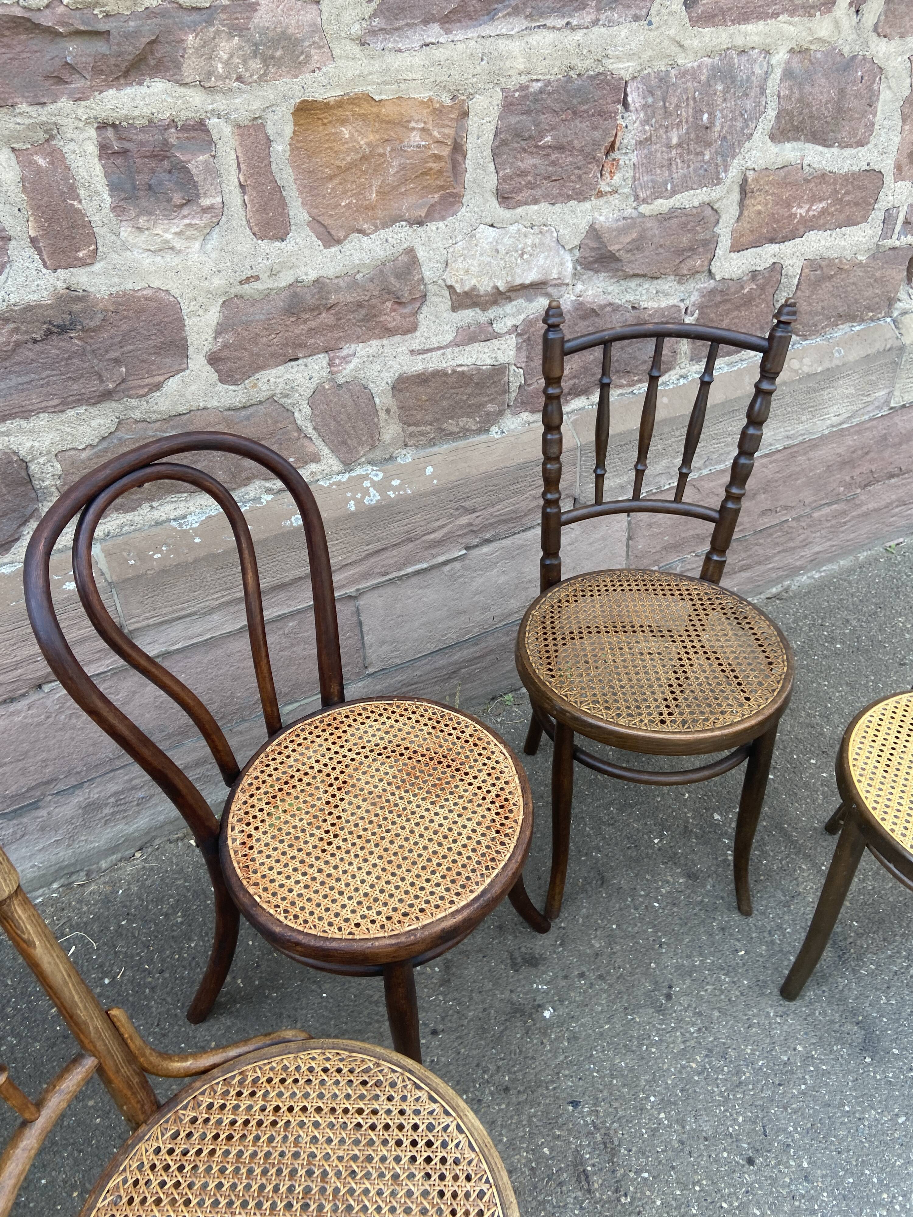 Set of 4 Mismatched wooden bistro chairs