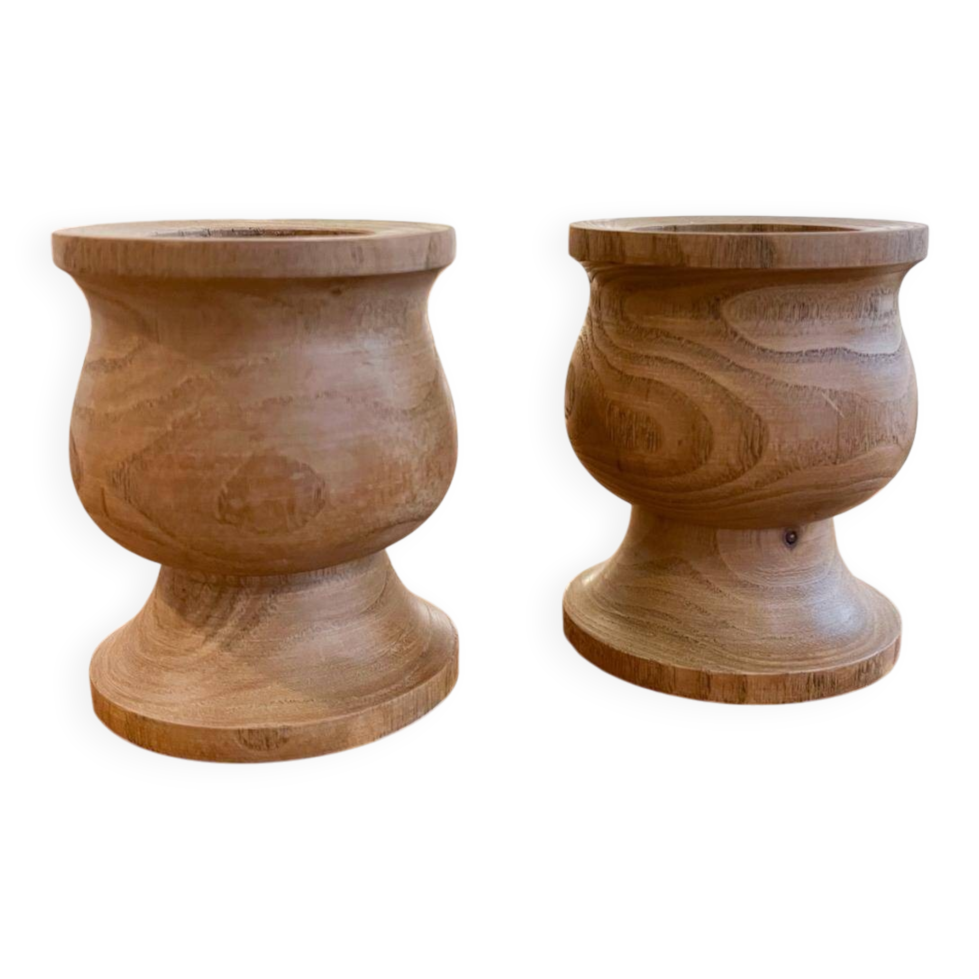2 turned solid wood candle holders
