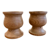 2 turned solid wood candle holders
