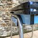 Extendable blue formica table and 2 chairs, 1960s